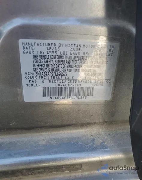 2015 Nissan Sentra S from USA, damaged, VIN 3N1AB7AP2FL696572